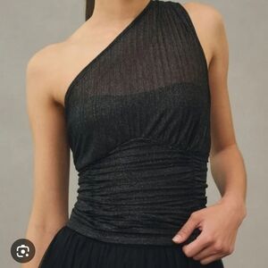 Anthropologie Shimmering Black One-Shoulder Top Xxs